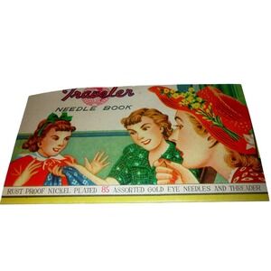 Traveler Needle Book 85 Gold Eye Needles Threader Japan Vintage Mid-Century 6x3"
